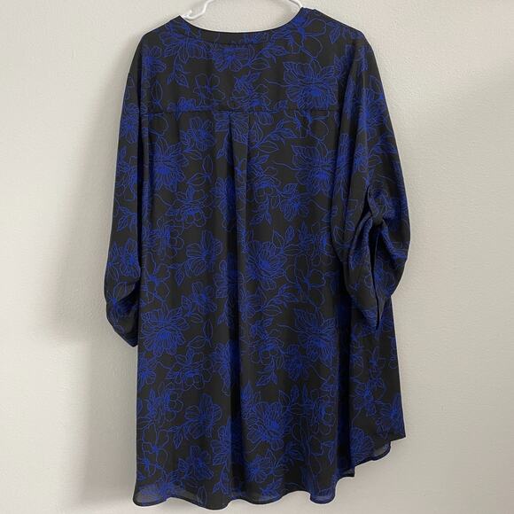 Torrid Top Women 4 4X Blue Tunic Classic Career Office Harper Roll Tab V Neck - Picture 10 of 12